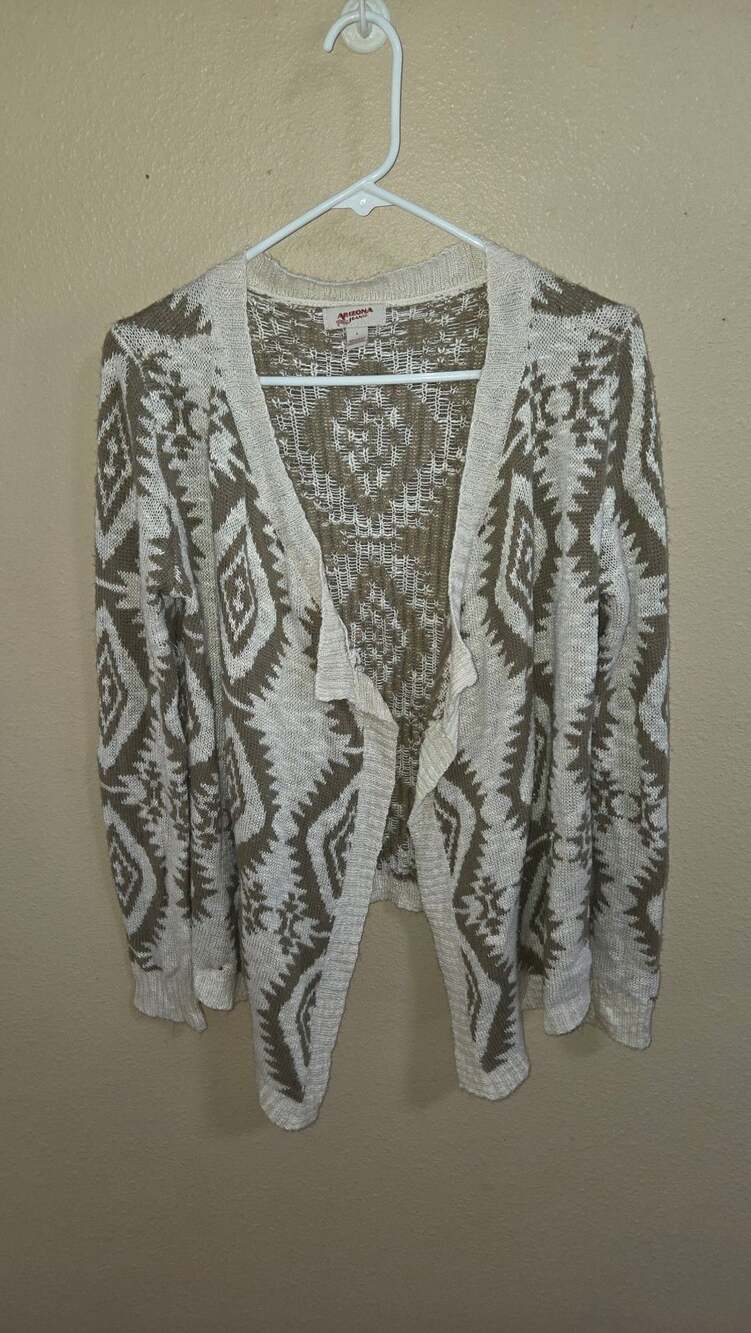 Arizona Jean Co. Brown White Aztec Print Open Front Cardigan Size L